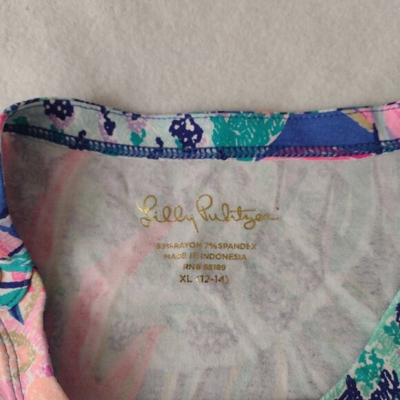 Lilly Pulitzer Girls Sofie Dress XL 14 16 Knit Teal Pink Pineapple Print Dress - Picture 2 of 7